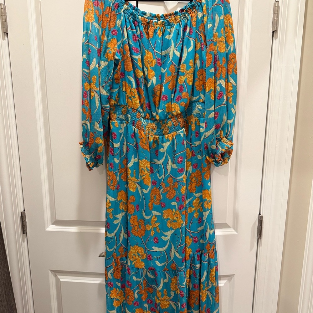 Sofia by Sofia Vergara Blue and Orange Bishop Sleeve Sundress